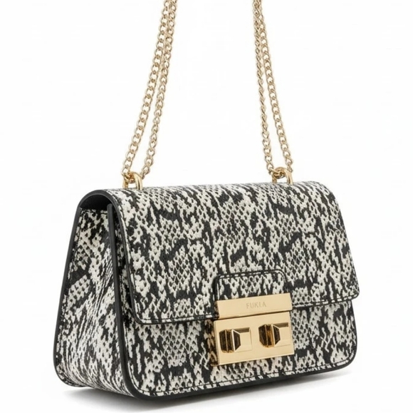 Furla Metropolis Mini Crossbody Bag - Snakeskin Black And White